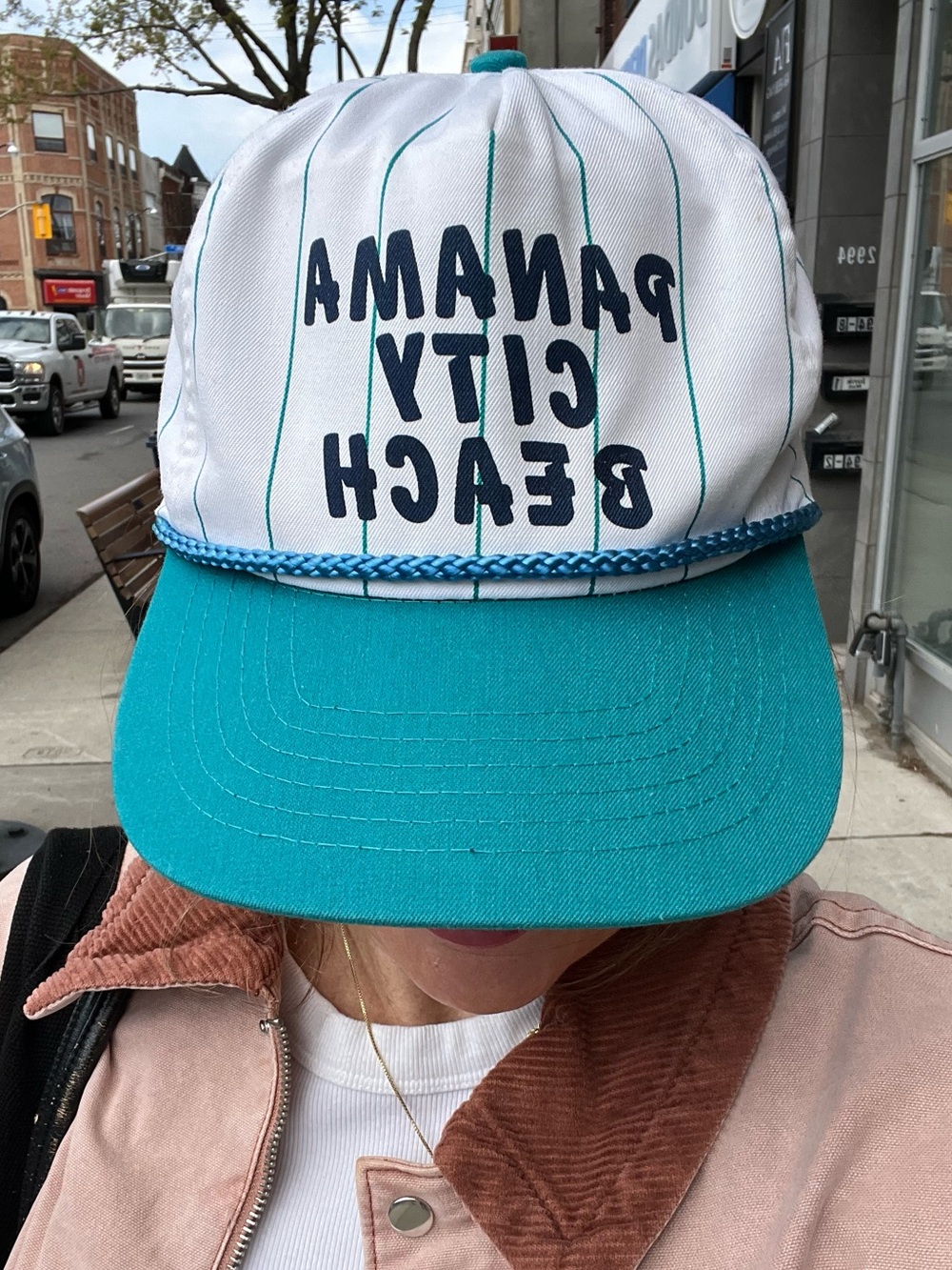 Panama City Beach 90s Vintage Style Snapback Hat - White & Teal